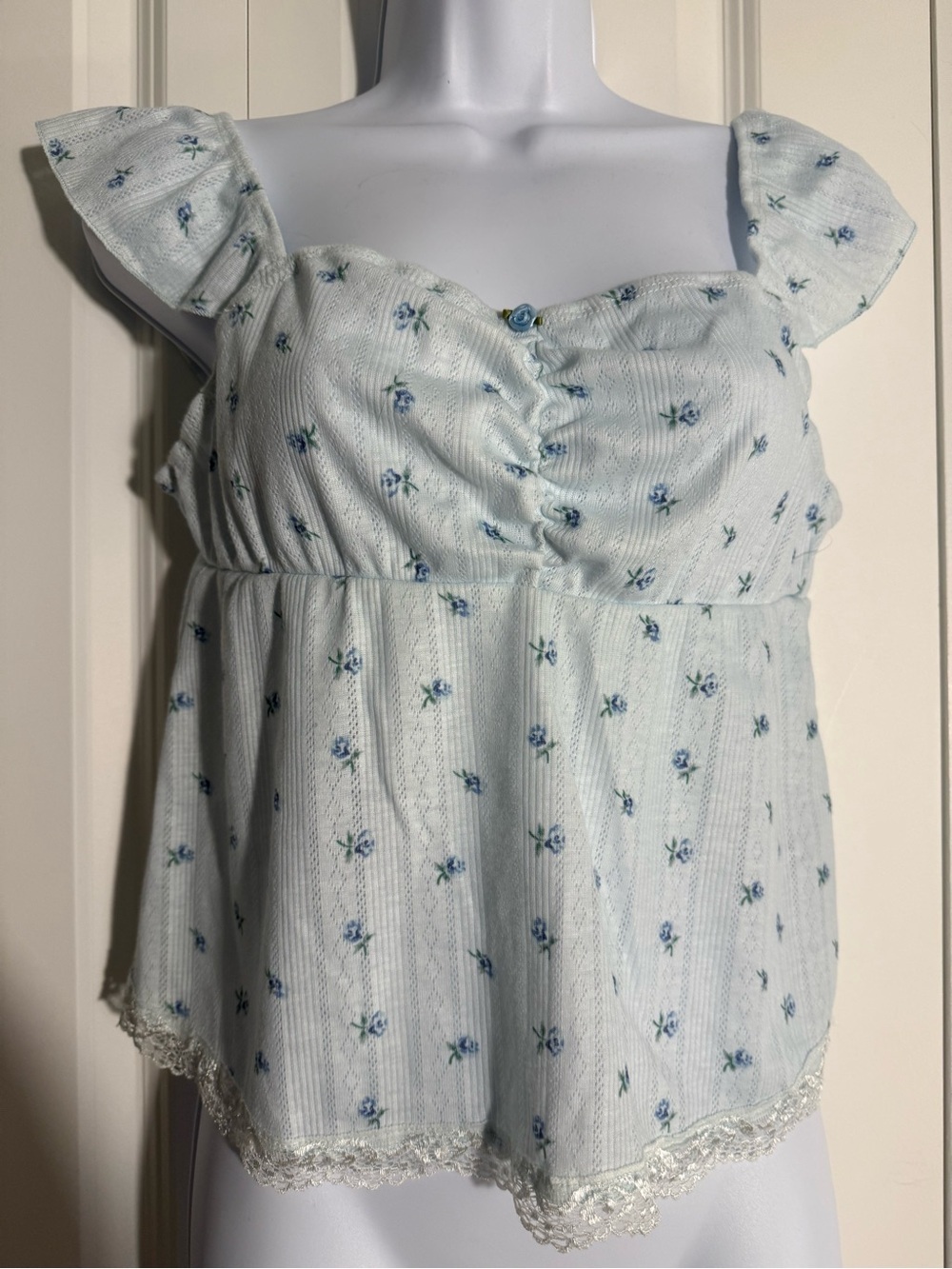 ROMWE Pale Blue Floral Ruffle Strap Cami